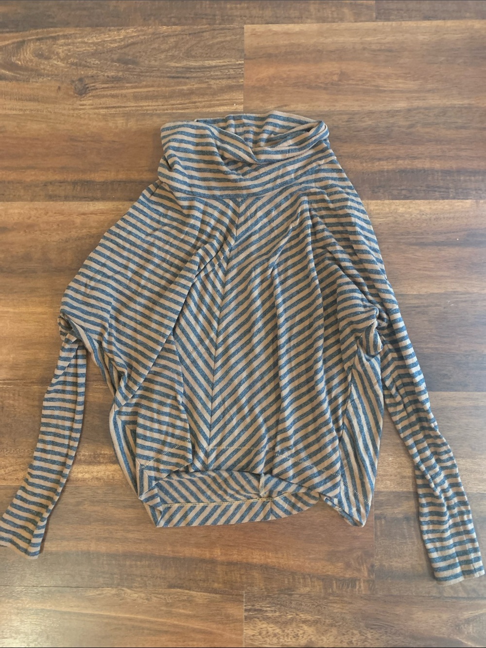 LOFT Striped Cowl Neck Sweater in Blue and Tan